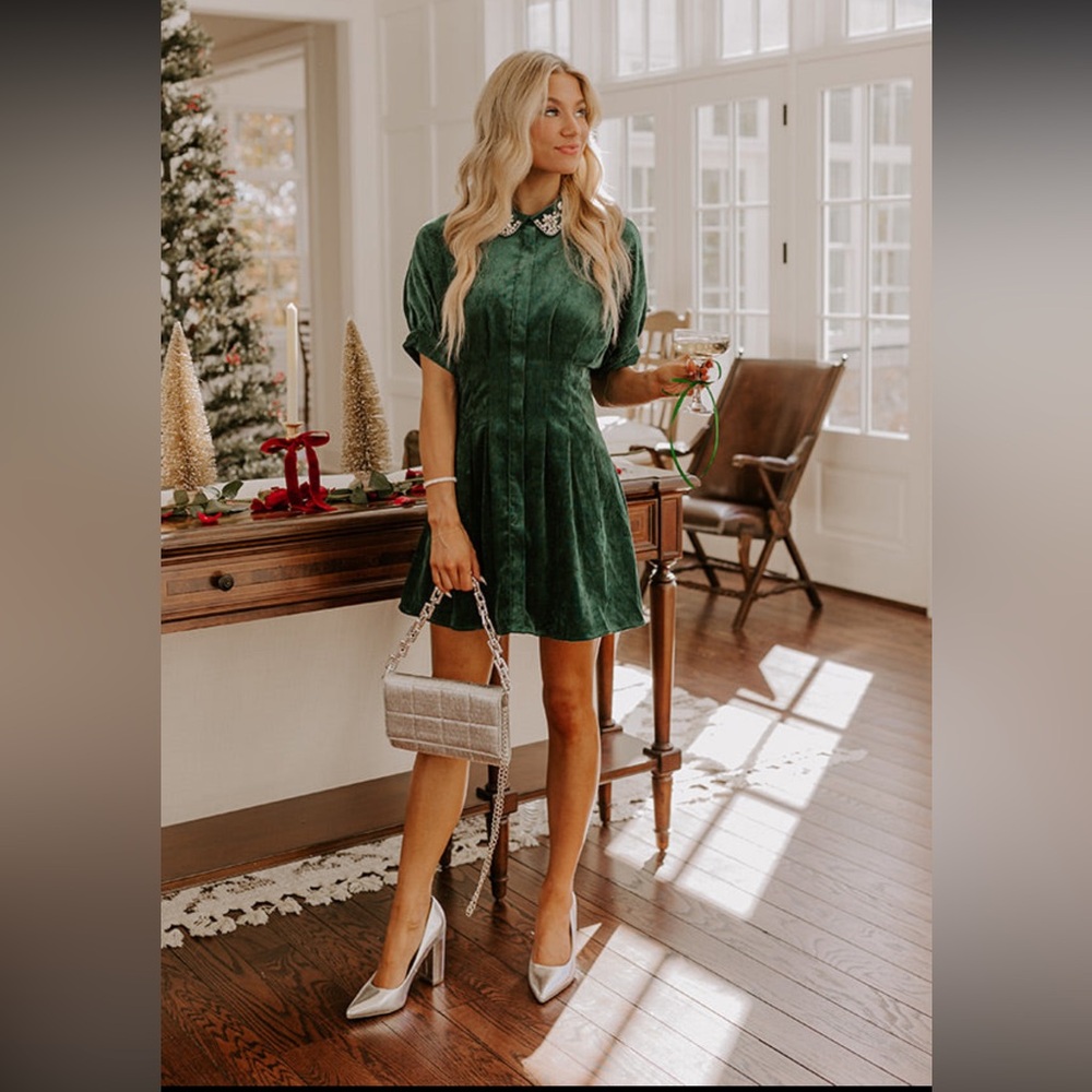 Corduroy Mini Dress in Hunter Green